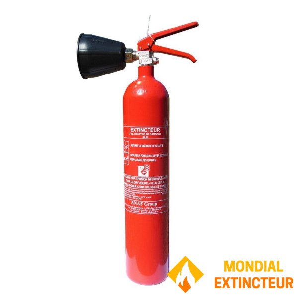 Extintor de incêndio de CO2, capacidade de 2 kg, NF e MED + suporte de fixação + placa de sinalização