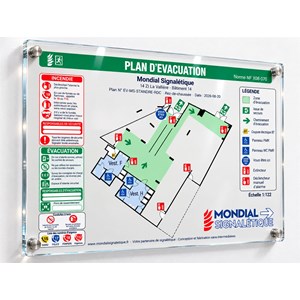 Plano de evacuação em plexiglass de 5 mm - formato A3