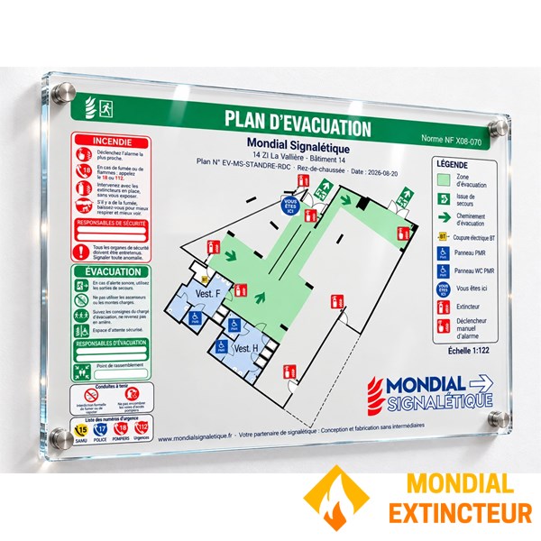 Plano de evacuação em plexiglass de 5 mm - formato A3