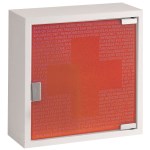 Armário de medicina de 1 porta em vidro temperado vermelho - 1 prateleira