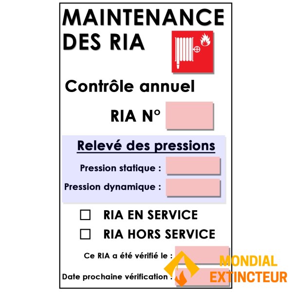 Embalagem de 10 etiquetas de manutenção para RIA - Tamanho 70 x 100 mm