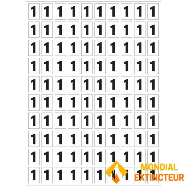 Folha de "1" números adesivos para numerar os seus extintores