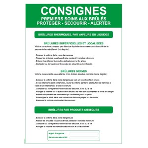 Instruções de segurança "Primeiros socorros para vítimas de queimaduras" - formato A4