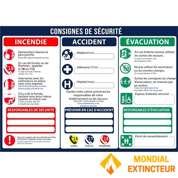 Instruções de segurança em francês/inglês - Formato A4