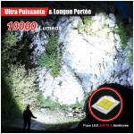 Lanterna LED à prova de água, recarregável e ultra-poderosa, com 10 000 lúmenes