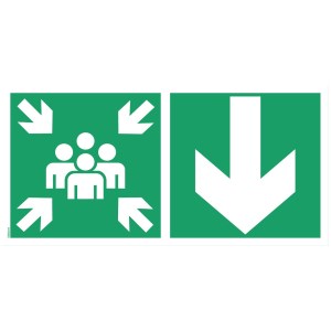 Pictograme pentru punctele de asamblare "Săgeata de jos" - PVC 500x250 mm