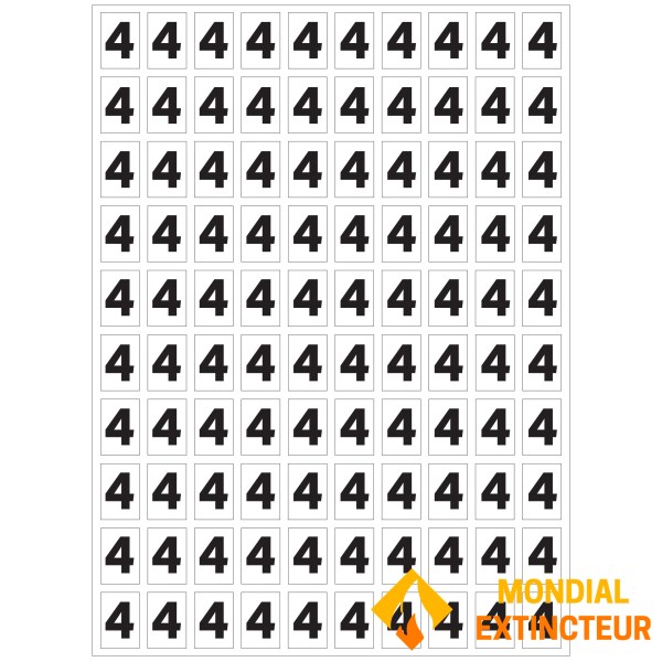 Лист с цифрами "4" наклейки для нумерации огнетушителей