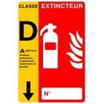 Panneau PVC poudre feux de métaux avec flèche 10 x 15 cm - Classe D