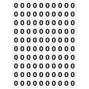 Ark med självhäftande "0-nummer" för att numrera dina brandsläckare