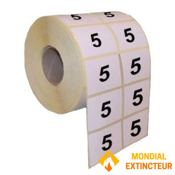 Numérotation Extincteurs – 100 chiffres par rouleau – Chiffre 5 - 15 X 20 mm -