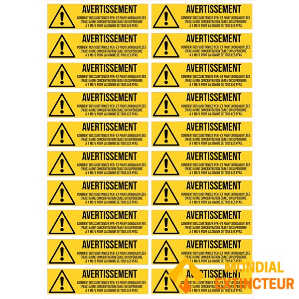 20 étiquettes - Avertissement PFAS - Planche A4